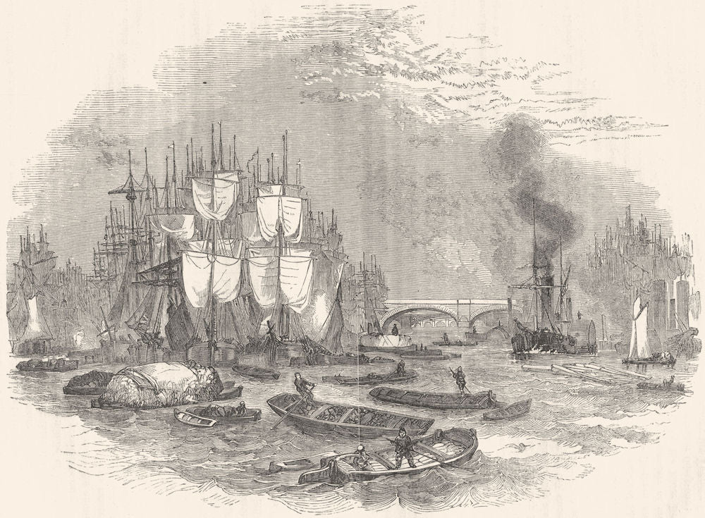 LONDON. Port of London 1850 old antique vintage print picture